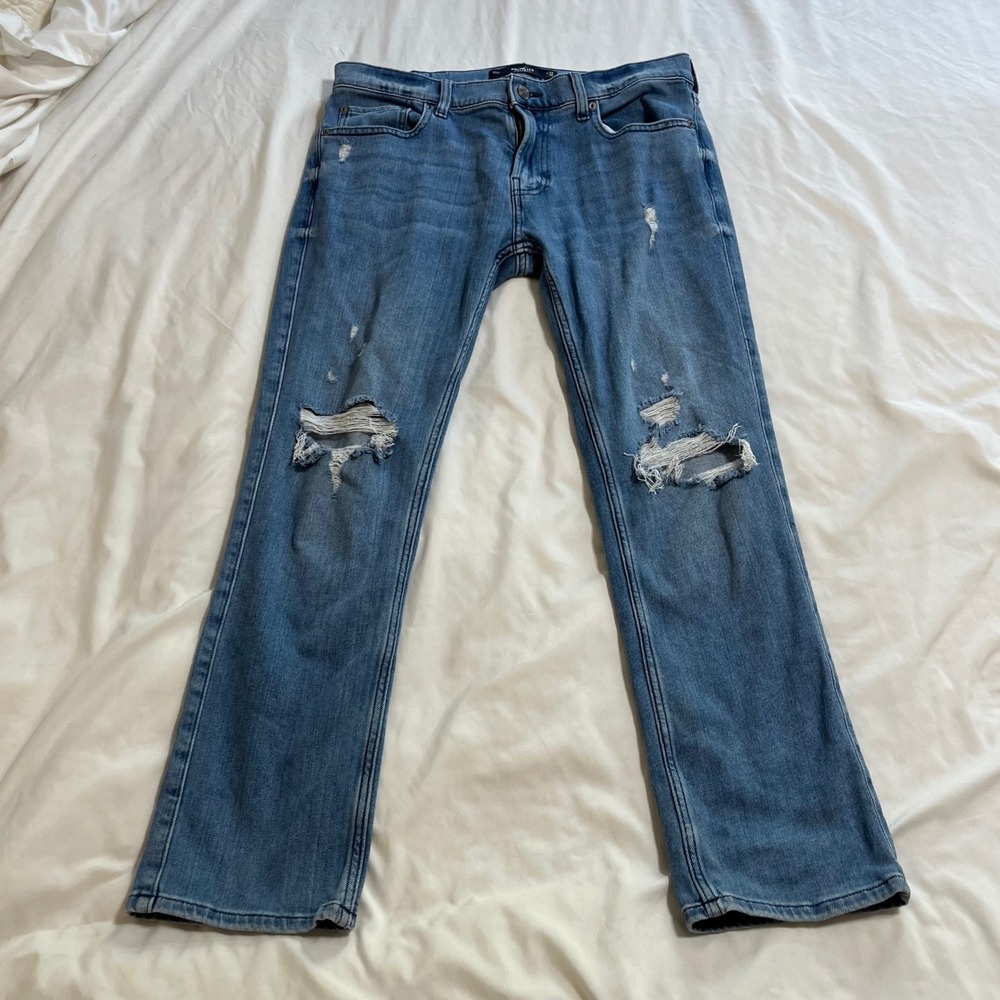 Hollister Slim Straight Epic Flex Distressed Ripped Jeans Mens 32x30 Medium Wash
